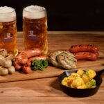 Homemade Sausage Sampler with Roasted Potatoes and Weihenstephan Beers